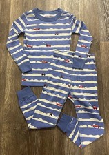 Hanna Andersson Blue Snow Plow Trucks Winter Christmas Pajama Set Size 4 NEW
