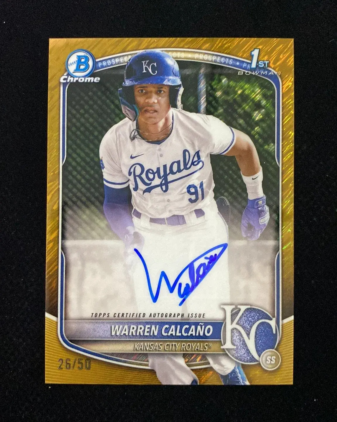2025 Bowman Chrome 1st Prospects Auto Gold Shimmer Warren Calcano /50 ofis