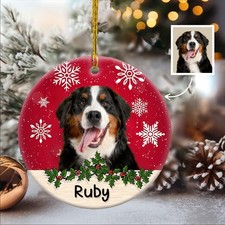Personalized Bernese Mountain Dog Ornament with Photo, Custom Ceramic
