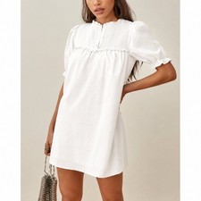 NWT Reformation Folly Dress Medium White Cotton Pleated Bib Ruffle Mini