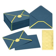 100 Pcs A7 7.3x5.3" Gold Border Envelopes for Wedding Invitation, Dark Blue