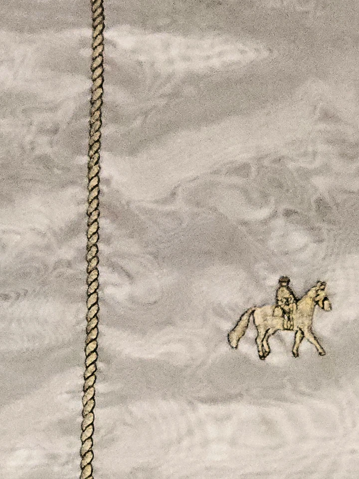 Cortina de ducha vintage blanca transparente bordada con temática de caballo ecuestre Foto 4 de 4