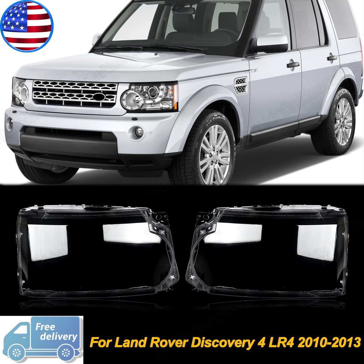 A Pair Headlight Headlamp Lens Cover For Land Rover Discovery 4 LR4 2010-2013