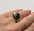 Vintage Modernist Sterling Silver 925 Ring with Natural Green Stone – Size M