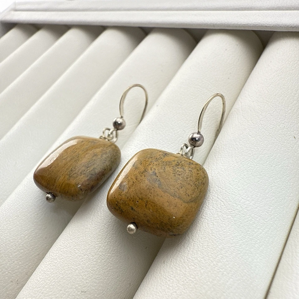 Pendientes Jay King Jaspe Marrón Plata Esterlina Cuelgan Cuadrados DTR Modernos Foto 4 de 4