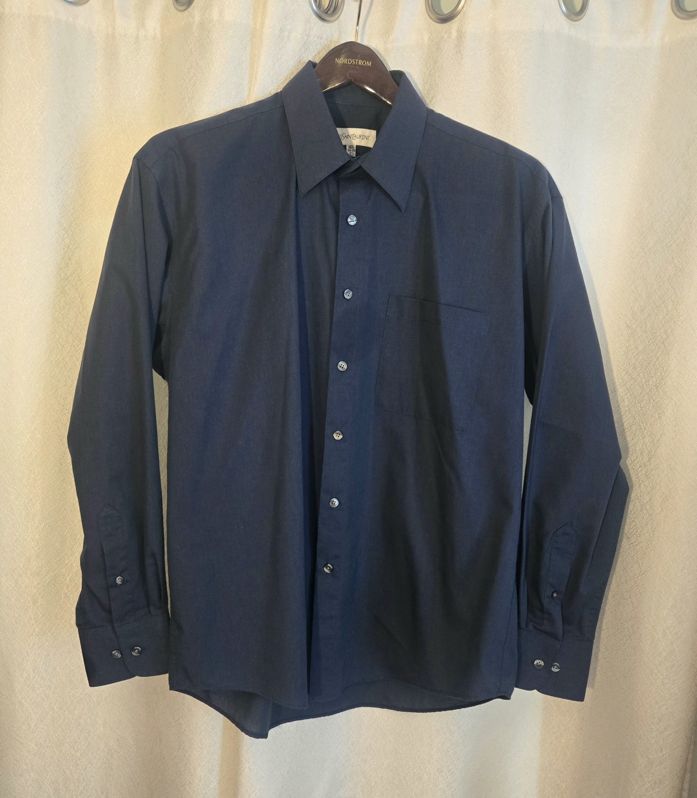 SAINT LAURENT Camicia blu Yves Saint Lauren manica lunga misto cotone con bottoni taglia 16 5 34 35