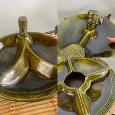 Rare Vintage Collection Tiki Ceramic Serving Set Divided Platters Lazy Susan