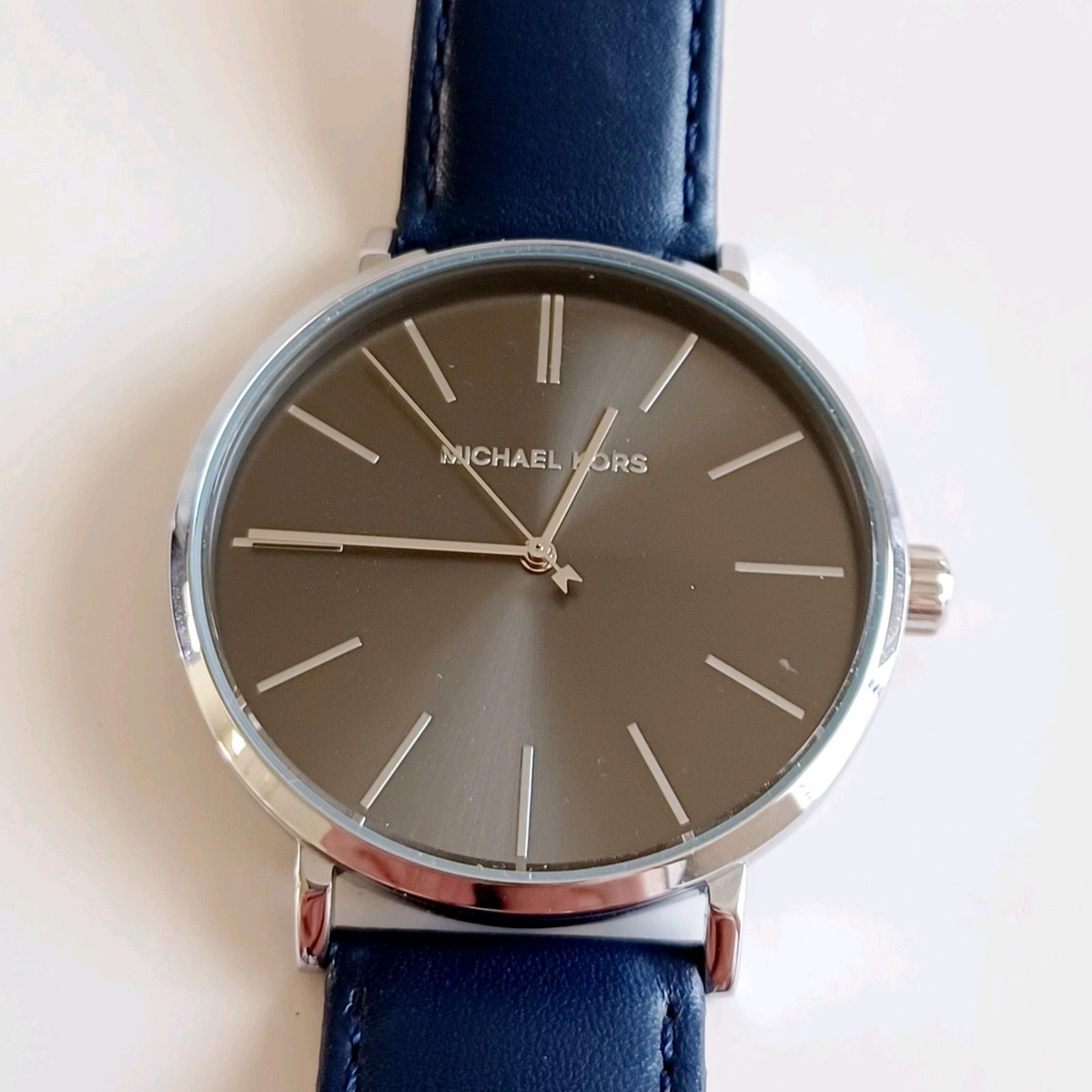 Michael Kors Mens Auden Navy Leather Watch MK7148 Three-Hand