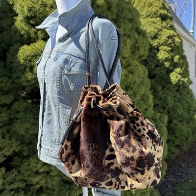 RARE Simone Camille Vintage Calf Hair Leather Drawstring Shoulder Bag