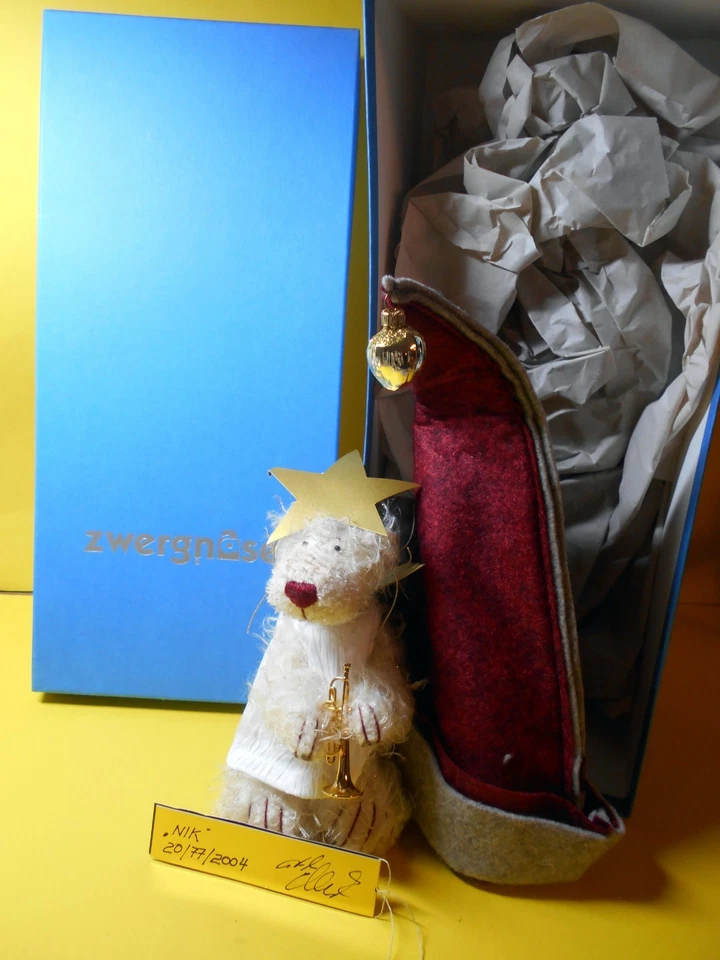 2004 Dwarf Nose Nicole Marschollek Artist Bear Angel with Trumpet #20 of 77 Original Box - Image 2 of 4