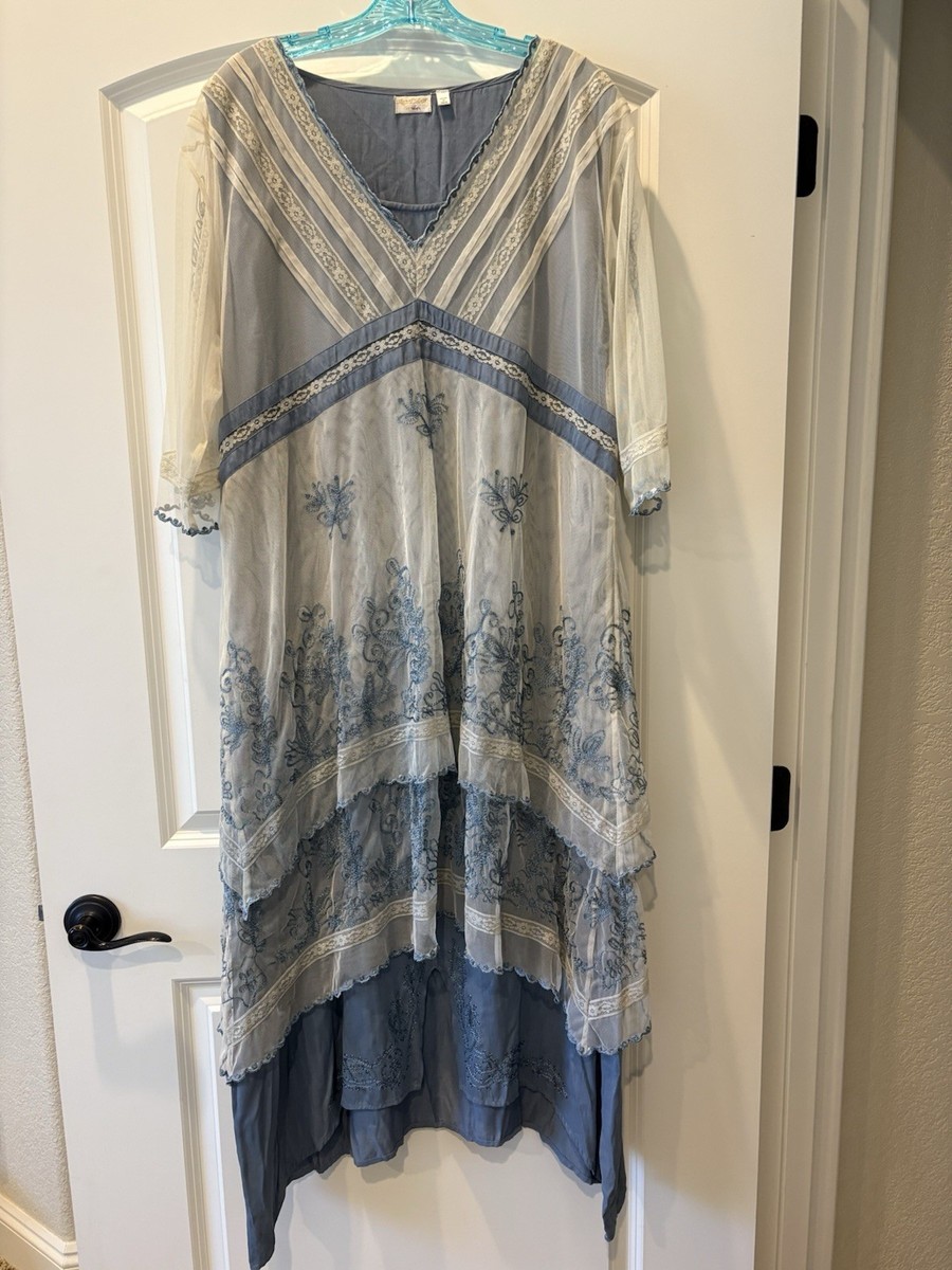 Nataya Blue Dress Plus Downton Abbey Tea Party Vintage Style Lace Embroider  | eBay