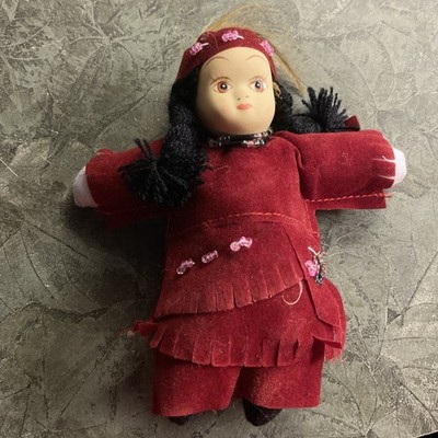 vintage porcelain doll  W/burgandy  Outfit