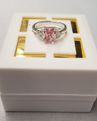 Create It Jewels Lab Grown Pink Sapphire Three Stone Ring sz 6 Sterling Silver