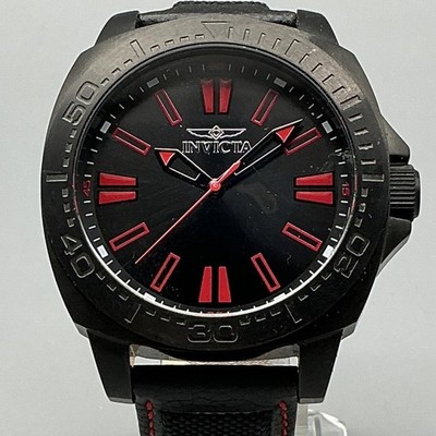 Invicta Speedway Mens Watch 46mm Black Red Dial Black Leather 46309 New Battery