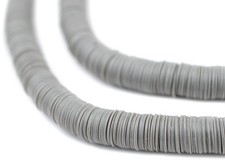 Grey Vinyl Phono Record Beads 8mm Ghana African Disk 34 Inch Strand Handmade