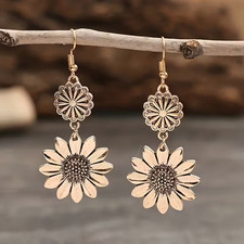 Pair of Women's Fashion Dangle Earrings, Sunflower Flower Style Elegant Bohemian
