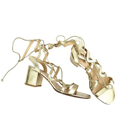 Gianvito Rossi Gold Leather Strappy Gladiator Sandals Lace-Up Block Heel Size 40
