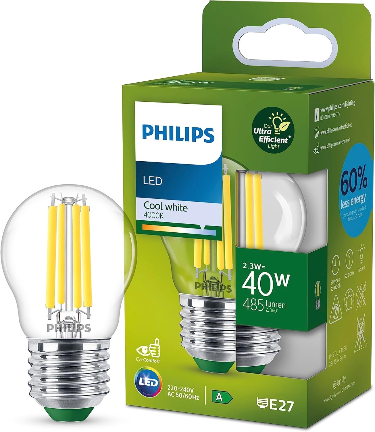 Philips Classic Ultra Efficient LED Bulb Energy Efficiency Class A E27 Base New