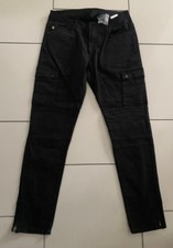 W32 L32 Męskie czarne Hyper Stretch Athletic Fit Spodnie cargo Metal Mucha Kostka Zamek błyskawiczny