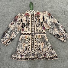 Farm Rio Classic Nature Sand Mini Dress Sz L Long Sleeve Belted NWT $248