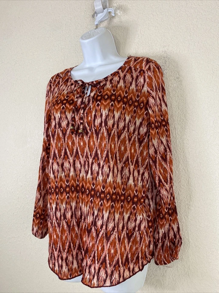 Top manga larga con cuello de diamante púrpura/rojo Faded Glory para mujer talla S Foto 2 de 4