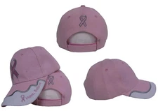 Pink and White Breast Cancer Hope Believe Pink Ribbon Baseball Cap Hat CAP971 