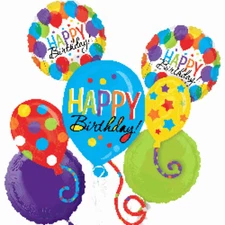 ANAGRAM #32114 Happy Birthday Party Theme -  Foil Balloon Bouquet 5ct - NEW