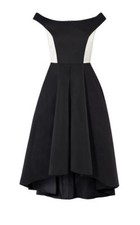 KAREN MILLEN Black & Ivory Off-The-Shoulder Satin Prom Dress - UK 6 -  £350