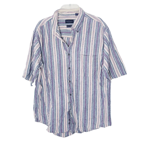 Van Heusen Shirt Men Size Medium 15-15.5 Linen Blend Stripes Short Sleeve
