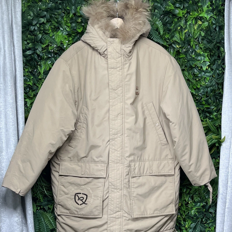 Chaqueta DE COLECCIÓN ROCAWEAR Para Hombre 2XL Tostada Cremallera Completa Con Capucha Puffer Hip Hop Y2K Foto 4 de 4