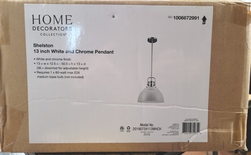 Home Decorators Shelston 13 in. 1-Light White & Chrome Pendant with