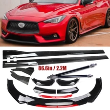 FOR 17-22 INFINITI Front Bumper Lip Splitter Spoiler Side Skirt Glossy Black +R
