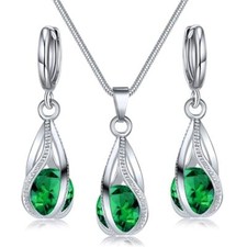 silver Jewelry Sets for Women Rhinestone Crystal CZ Bridal Esmeralda