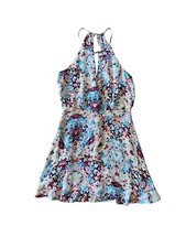 Parker Women's Halter Neck Sleeveless Blouson Silk Floral Mini Dress Size Small