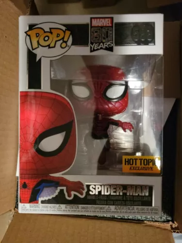 Spider-Man Funko Pop #593 Hot Topic Metallic Exclusive Marvel 80 Años