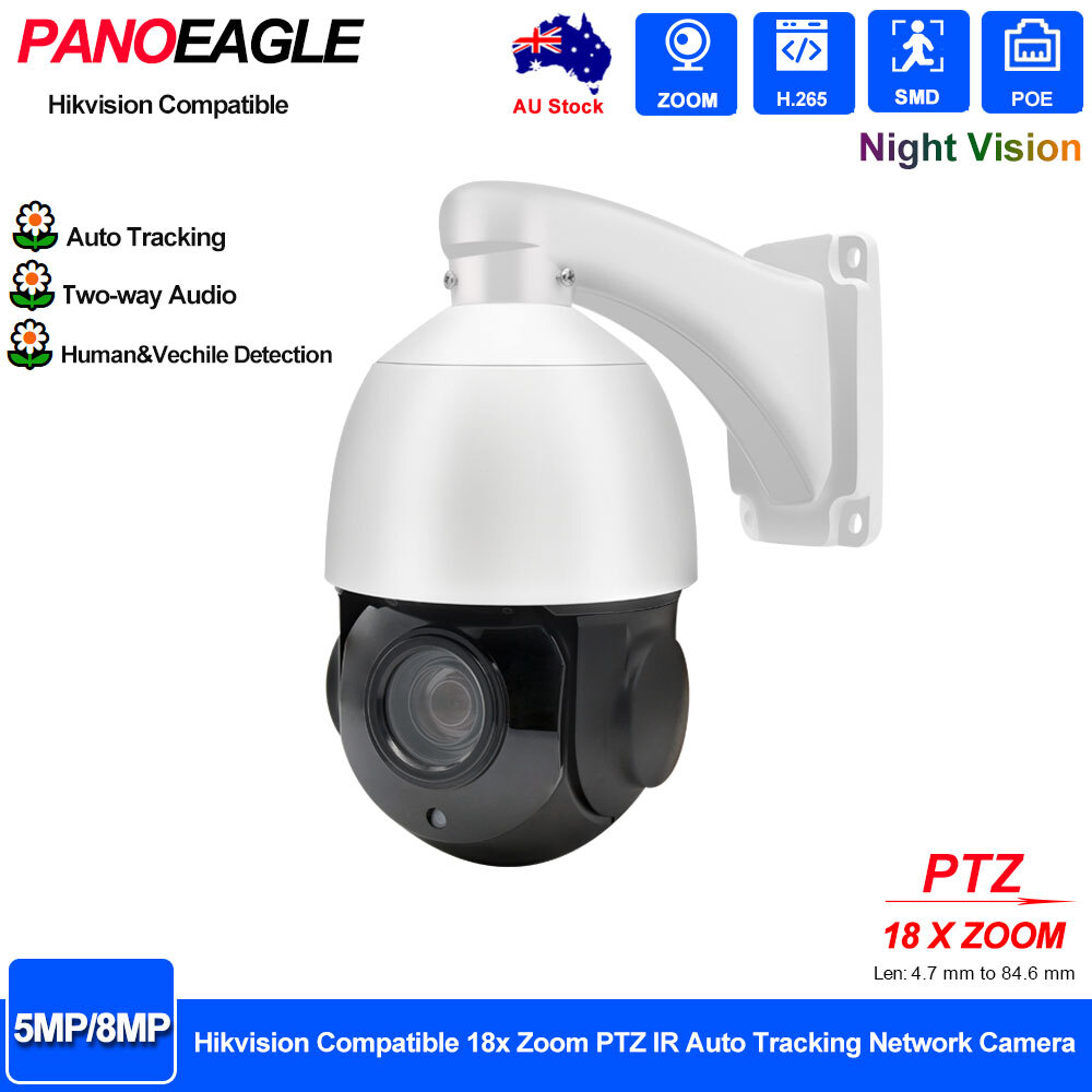 4K PTZ Hikvision Compatible 8MP 5MP 18x Zoom IP Camera Audio Human