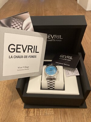 Gevril Men's 48931B West Village Swiss Automatic Sellita SW200 Aqua Dial Watch
