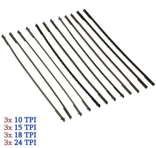 12 Pack - Coping / Scroll Saw Blades - 10 15 18 24 TPI - Pinned End Wood U Fret - Picture 2 of 7