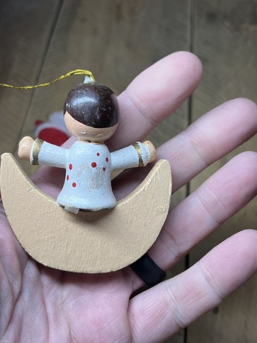 Vintage verschlossener Samt Weihnachtsmann MCM Weihnachtsschmuck rot Set 7 + 2 Holz - Bild 6 von 7