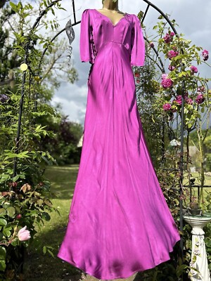 Vintage ghost Magenta Satin Bias Cut Flattering Dramatic 30s Style maxi  dress,S | eBay UK