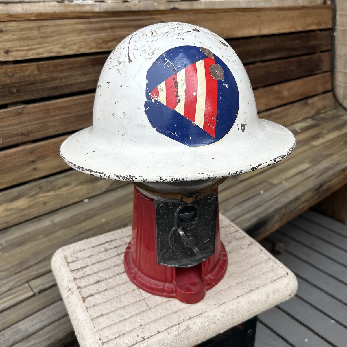 WWII US Civilian Defense Air Raid Warden Metal Helmet San