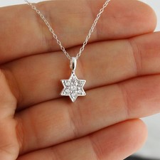 Sterling Silver Star of David Necklace with Cubic Zirconia, 18" Chain