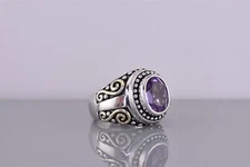 Zales Sterling Silver Purple Amethyst Scrolled Dotted Bezel Band Ring 925 Sz: 7