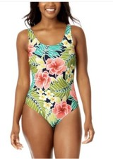 Women's Hurley Full Coverage One Piece Swimsuit UPF 50 Size Medium Pink Green