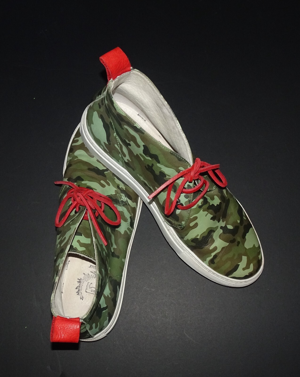 DEL TORO Leather Camouflage Print Mens Sz 10 High Top Shoes Made In Italy EUC