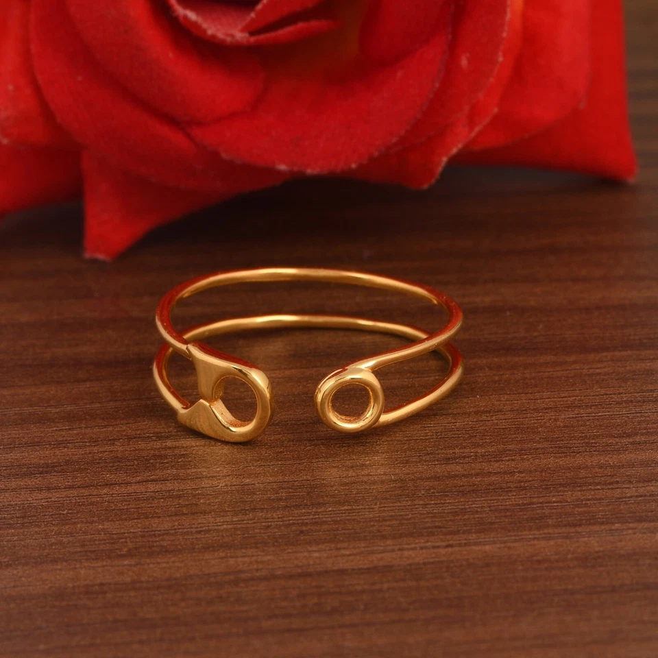 925 Sterling Silver Adjustable Safety Pin Ring Handmade Band For Gift For Her - Image 3 of 4