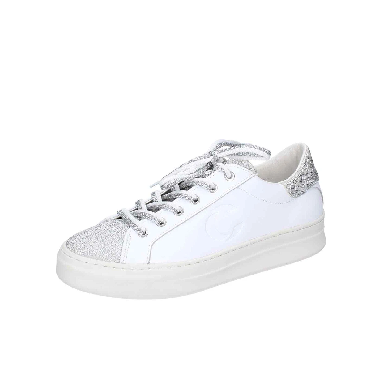 Chaussures Femme CRIME LONDON 36 Ue Baskets Blanc Cuir Argent