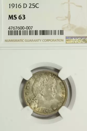 1916-D Barber Quarter : NGC MS63