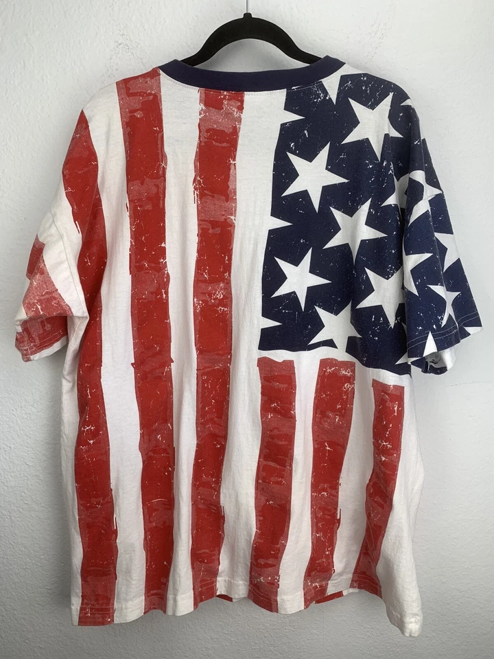 Camiseta Base Line Camiseta Bandera Americana Talla XXL Hecha en EE. UU. Algodón SS De Colección Foto 2 de 4