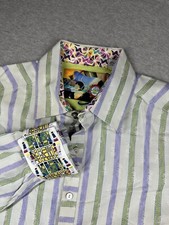 MEN'S ROBERT GRAHAM Large MULTI COLORED STRIPES SHIRT DRESS SHIRT Flip Cuff